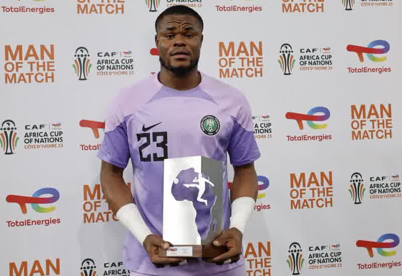 Super Eagles goalkeeper Stanley Nwabali during a football match