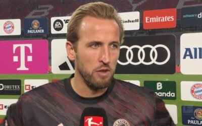 Harry Kane reacting ahead of the UEFA Champions League final between Arsenal and PSG