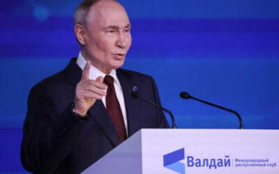 Russian President Vladimir Putin speaking about Romania drone crash allegations