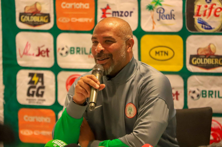 Super Eagles coach Eric Chelle discussing Victor Osimhen and Ademola Lookman absence