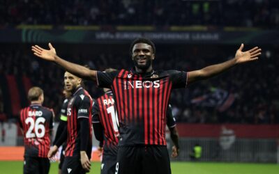 Nigeria striker Terem Moffi during a football match amid transfer speculation in Europe
