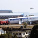 Turkish Airlines plane at Kathmandu airport after landing gear fire incident