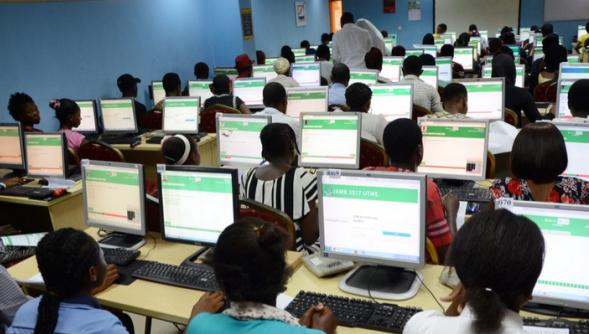 Nigerian students taking the UTME examination at a CBT centre