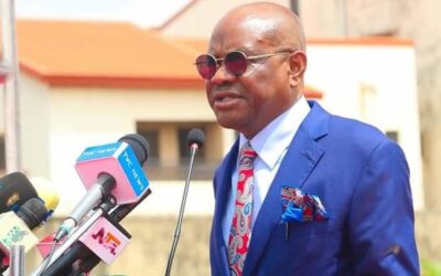 FCT Minister Nyesom Wike speaking during inspection of road projects in Abuja.