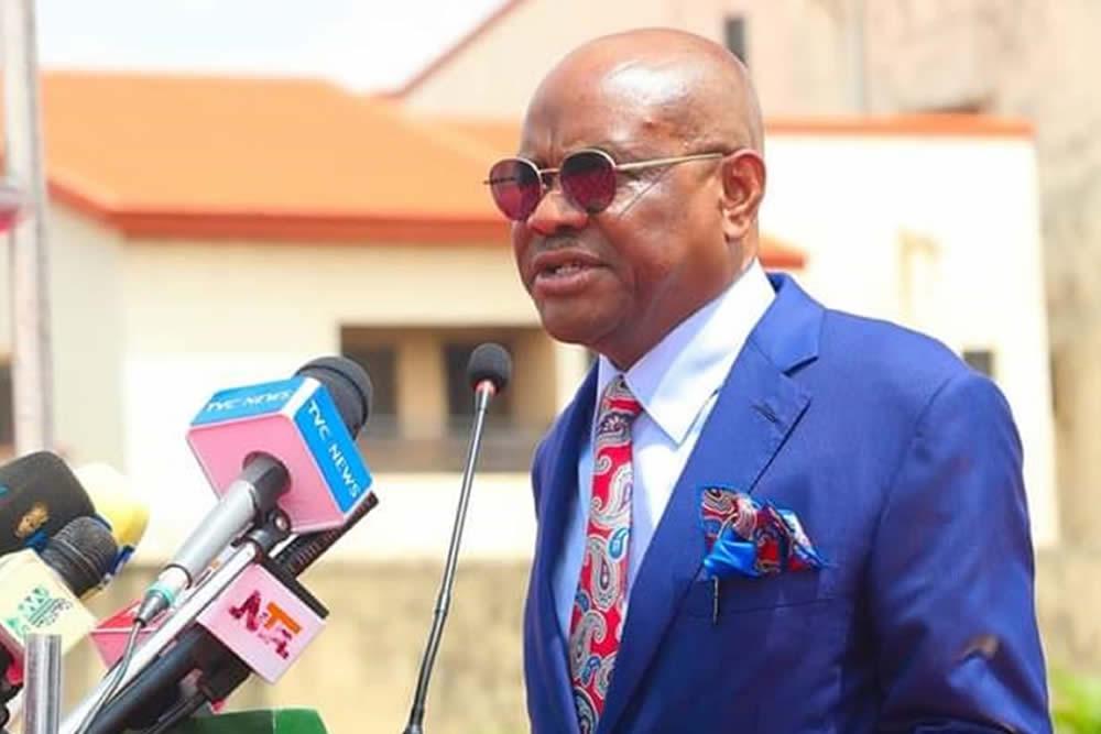 FCT Minister Nyesom Wike speaking during inspection of road projects in Abuja.