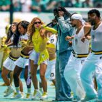 Burna Boy and Shakira performing during the FIFA World Cup 2026 opening ceremony at Estadio Azteca.