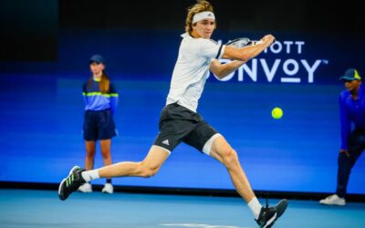 Alexander Zverev competing during a professional tennis match