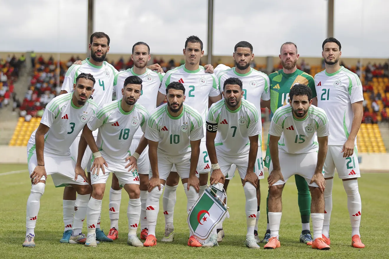 Algeria football team celebrates after winning 2026 World Cup match against Jordan