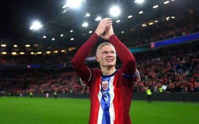 Erling Haaland playing for Norway national football team.