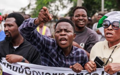 Human rights lawyer Femi Falana and musician Falz participating in the EndBadGovernance protest in Lagos.