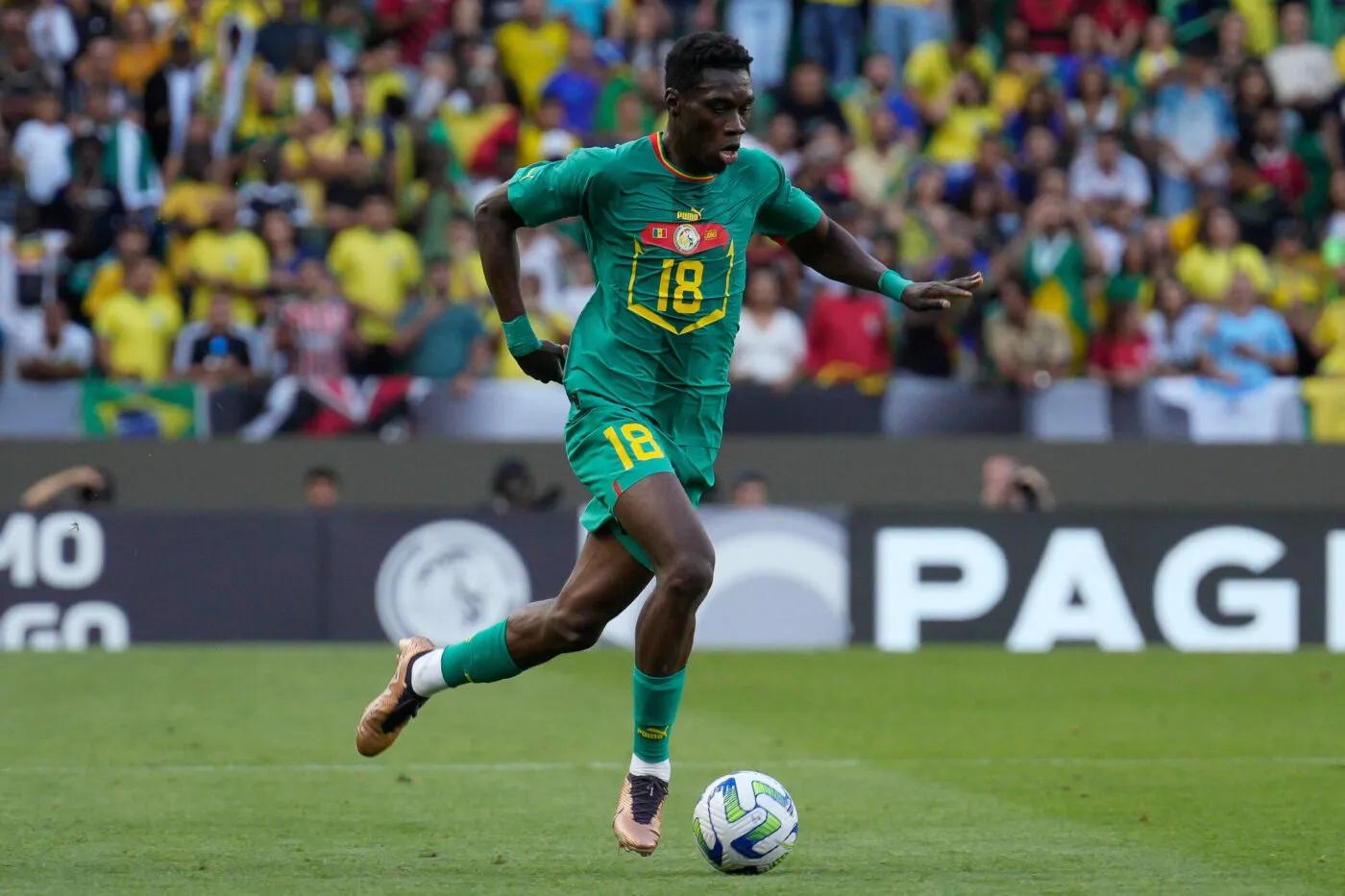 Senegal winger Ismaila Sarr reacts after scoring at the 2026 World Cup