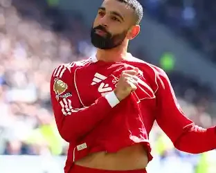 Mohamed Salah celebrates after scoring and assisting in Egypt World Cup match