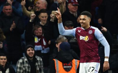 Morgan Rogers and Morgan Gibbs-White during Premier League action.