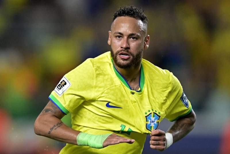 Neymar wearing Brazil national team jersey during a football match