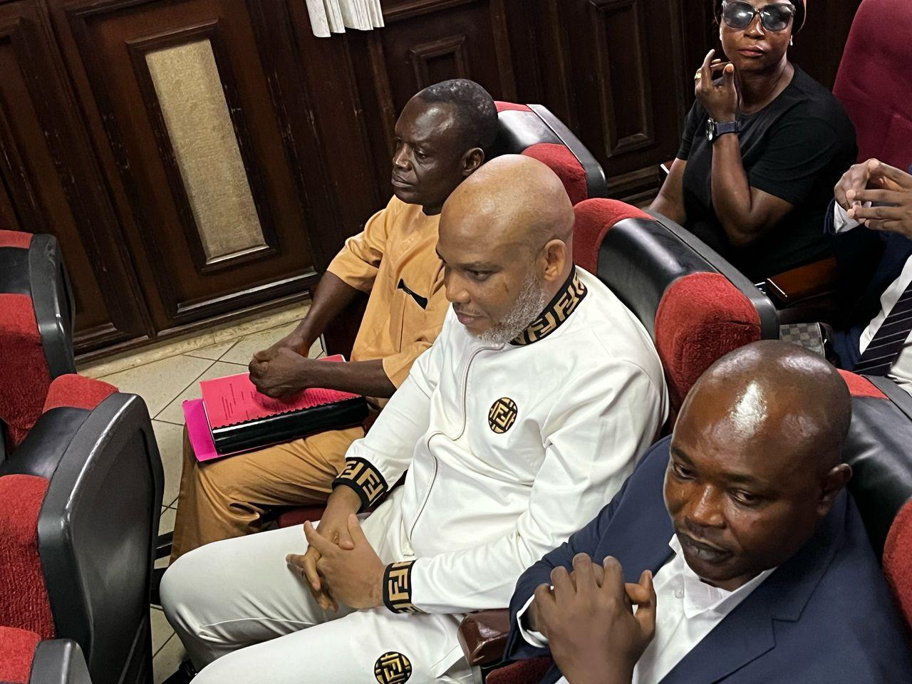 Nnamdi Kanu and lawyer dispute over defence counsel change during trial