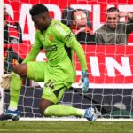 Manchester United goalkeeper Andre Onana during a football match.