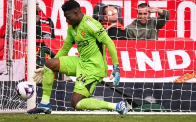 Manchester United goalkeeper Andre Onana during a football match.