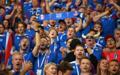 Football players from Curaçao, Iceland and Cape Verde celebrating World Cup qualification.